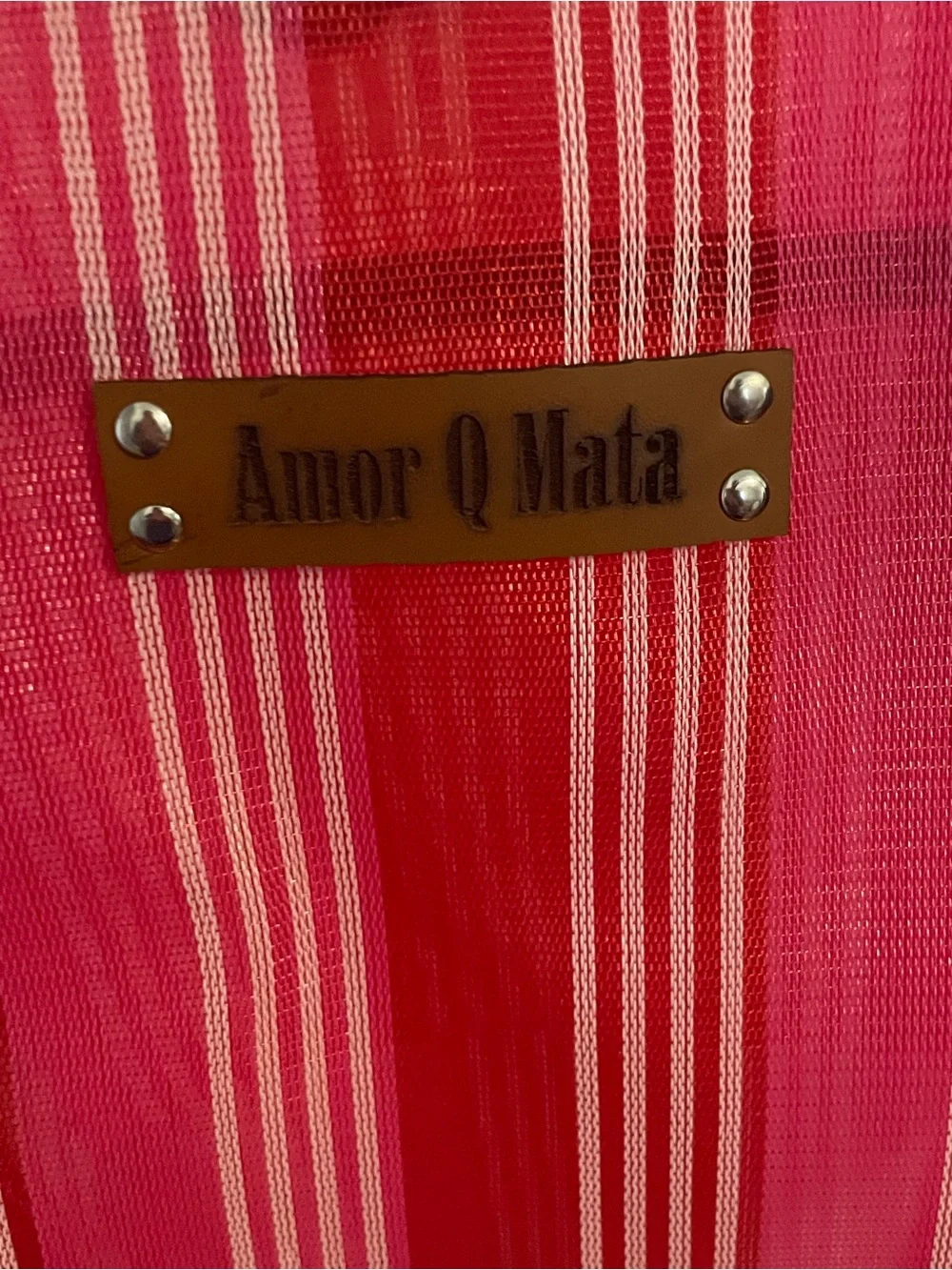 Amor Q Mata Marchantitas Red Striped Heart Mexican Mercado Tote Bag